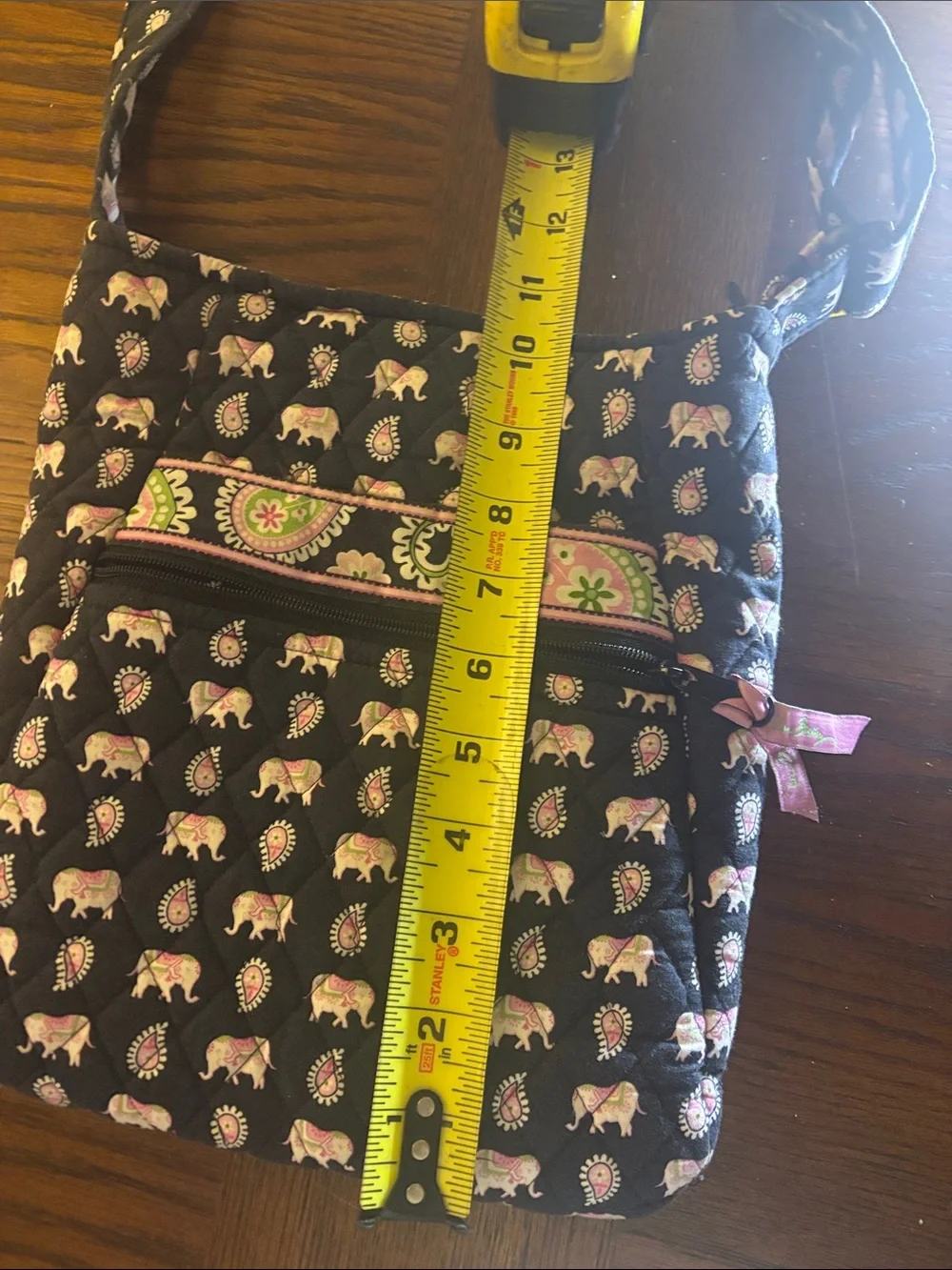 Vera Bradley Black Crossbody with Pink & Cream Elephant Print